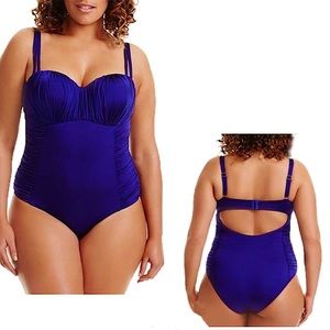 NEW Robyn Lawley Ruched One Piece Swimsuiy 14 Blue